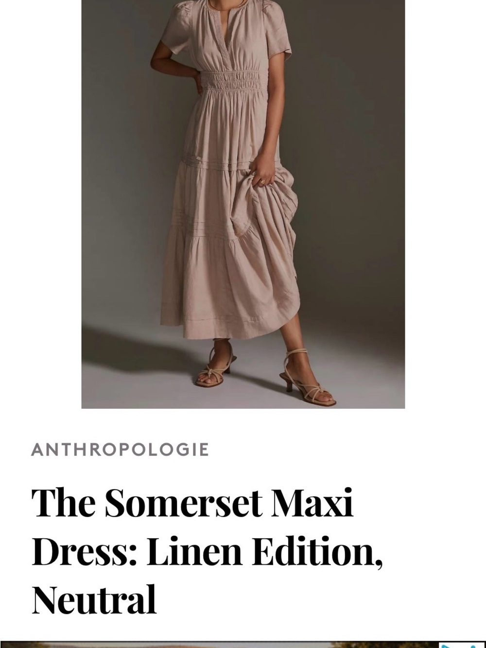 Anthropologie Neutral Linen Tiered Maxi Dress